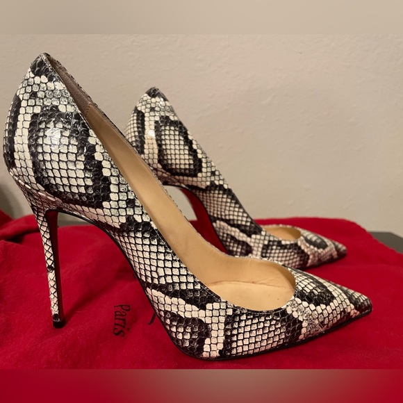Louboutin Kate python heels 100mm black & white 37.5 - Picture 1 of 8